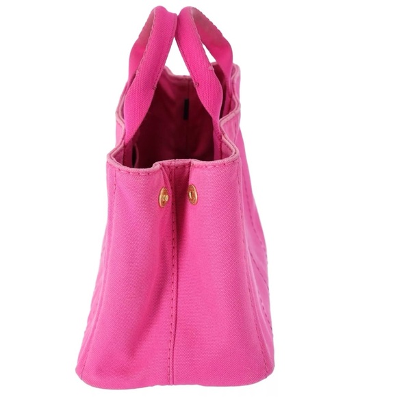 PRADA Canapa Small Canvas Tote Bag Pink Logo - Picture 8 of 10